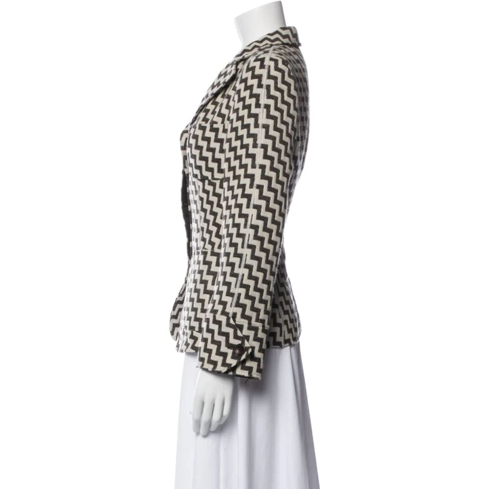 Armani Collezioni Black White Zigzag Wool Blazer Est Size 10
